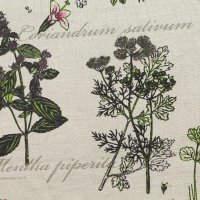Интерьерная полувареный 150 см лён 57%, хлопок 43%, 200 г/м&sup2; зелёный, чёрный  ботаника на льняном