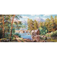 Набор для вышивания  "пейзаж с мельницей" 53х26 см    на белом
