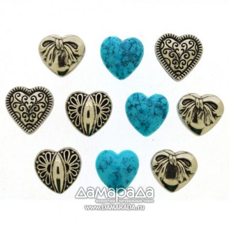 Пуговица декоративная серебряные сердечки пластик