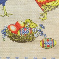 Вафельная  150 см купон 63.5 см, хлопок 100%, 180 г/м&sup2; коричневый, красный  пасхальные яйца, курица 