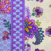 Вафельная  150 см хлопок 100%, 175 г/м&sup2; сиреневый, жёлтый  цветочный орнамент на голубом