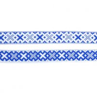 Лента жаккардовая  "9502" 1.8 см полиэфир 100% синий  крестики на белом