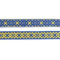 Лента жаккардовая  "9502" 1.8 см полиэфир 100% жёлтый  крестики на синем