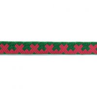 Лента жаккардовая  "7051" 1.8 см полиэфир 100% красный  огниво на зелёном