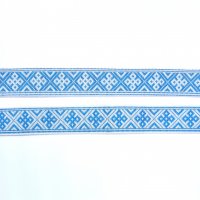 Лента жаккардовая  "9536" 1.8 см полиэфир 100% голубой  оберег на белом