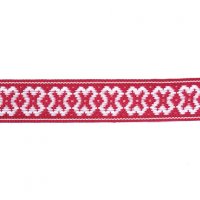 Лента жаккардовая  "9481" 2.5 см полиэфир 100% белый  крестики на красном