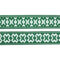 Лента жаккардовая  "9481" 2.5 см полиэфир 100% белый  крестики на зелёном