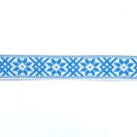 Лента жаккардовая  "9549" 2.4 см полиэфир 100% голубой  алатырь на белом