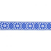 Лента жаккардовая  "9549" 2.4 см полиэфир 100% синий  алатырь на белом