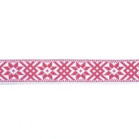 Лента жаккардовая  "9549" 2.4 см полиэфир 100% красный  алатырь на белом