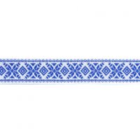 Лента жаккардовая  "9451" 2.4 см полиэфир 100% синий  алатырь, ромб на белом