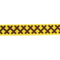 Лента жаккардовая  "7053" 2.4 см полиэфир 100% коричневый  орнамент на жёлтом