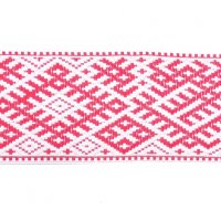 Лента жаккардовая  "9378" 6.5 см полиэфир 100% красный  орнамент на белом