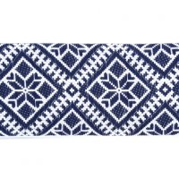 Лента жаккардовая  "9459" 7 см полиэфир 100% чёрно-синий  алатырь на белом