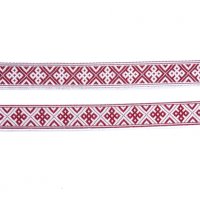 Лента жаккардовая  "9536" 1.8 см полиэфир 100% бордовый  оберег на белом