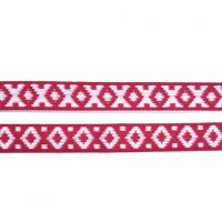 Лента жаккардовая  "9418" 1.8 см полиэфир 100% белый  ромб, точка на красном