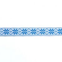 Лента жаккардовая  "9439" 1.8 см полиэфир 100% голубой  алатырь на белом