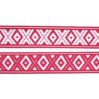 Лента жаккардовая  "9483" 2.5 см полиэфир 100% белый  ромбики на красном