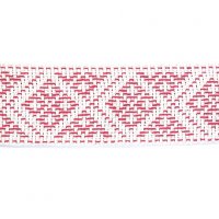 Лента ременная (пояс) "9475" 5 см хлопок 100% красный  орнамент на натуральном