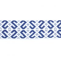 Лента ременная (пояс) "9534" 4.2 см полиэфир 100% синий  орнамент на белом