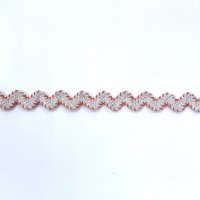 Тесьма зиг-заг (вьюнчик)  1.5 см лён 65%, полиэстр 35% оранжевый  нитки на льняном
