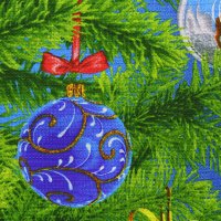 Вафельная  "шары" 50 см хлопок 100%, 176 г/м&sup2; красный, зелёный  ёлочные игрушки, ёлки, новый год на синем