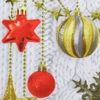 Дорожка  "новогодняя звезда" 50 см хлопок 100%, 228 г/м² красный, золотой, серебряный  ёлочные игрушки, звезда, новый год на сером