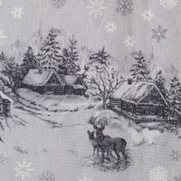 Рогожка  "сочельник" 150 см хлопок 100%, 170 г/м² белый  новый год, зима, Рождество на сером