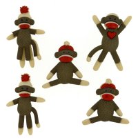 Пуговица декоративная обезьянки 5 шт., пластик красный, коричневый, молочный   