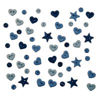 Пуговица декоративная микро 40 шт., 0,4, 0,7, 0,8 см, пластик сине-зелёный  звёздочка, сердечко 