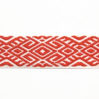 Лента жаккардовая  2.2 см полиэстр 100% красный  орнамент на белом