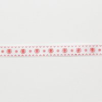Лента атласная с рисунком 1.2 см  красный  цветочный орнамент на белом