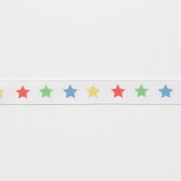 Лента репсовая с рисунком 1.2 см  красный, жёлтый, голубой, зелёный  звёздочка на белом