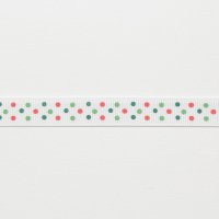 Лента репсовая с рисунком 1.2 см полиэстр 100% красный, зелёный, светло-зелёный  горошек на белом