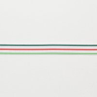 Лента репсовая с рисунком 1.2 см полиэстр 100% красный, зелёный, светло-зелёный  полосы на белом