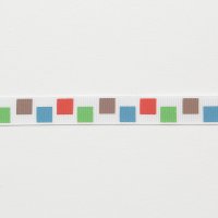 Лента репсовая с рисунком 1.2 см полиэстр 100% красный, зелёный, коричневый, тёмно-голубой  квадрат на белом