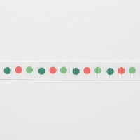 Лента репсовая с рисунком 1.2 см полиэстр 100% красный, зелёный, тёмно-зелёный  горошек на белом