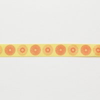 Лента атласная с рисунком 1.2 см полиэстр 100% оранжевый  круг, орнамент на жёлтом
