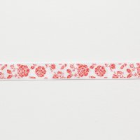 Лента атласная с рисунком 1.2 см полиэстр 100% розовый, красный  цветочек 