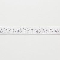 Лента атласная с рисунком 1.2 см полиэстр 100% серый  звёздочка на белом