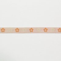 Лента атласная с рисунком 1 см полиэстр 100% белый, оранжевый  цветочек на бежевом