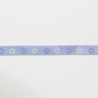 Лента атласная с рисунком 1 см полиэстр 100% голубой, тёмно-голубой  цветочек на светло-фиолетовом
