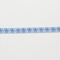 Лента атласная с рисунком 1 см полиэстр 100% синий  морская звезда на голубом