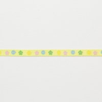 Лента атласная с рисунком 0.6 см полиэстр 100% зелёный, голубой, розовый  пуговки на жёлтом