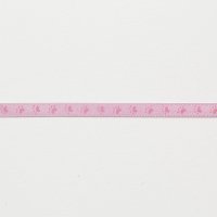 Лента атласная с рисунком 0.6 см полиэстр 100% розовый  следы на светло-сиреневом