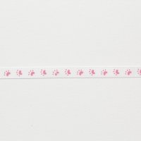Лента атласная с рисунком 0.6 см полиэстр 100% розовый  следы на белом