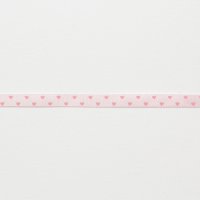 Лента атласная с рисунком 0.6 см полиэстр 100% розовый  сердечко на светло-розовом