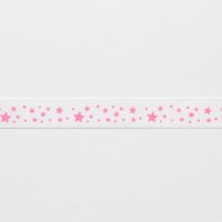 Лента атласная с рисунком 1.2 см  розовый  звёздочка на белом