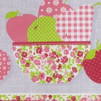 Вафельная  80 см хлопок 100% красный, зелёный  чайник, чашка, яблоко на светло-сиреневом