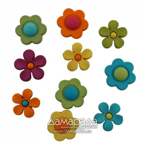Пуговица декоративная разноцветные цветы 10 шт. пластик